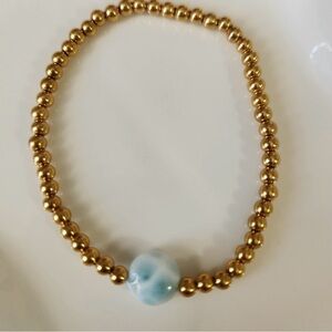 Handmade stretchy beaded Larimar bracelet